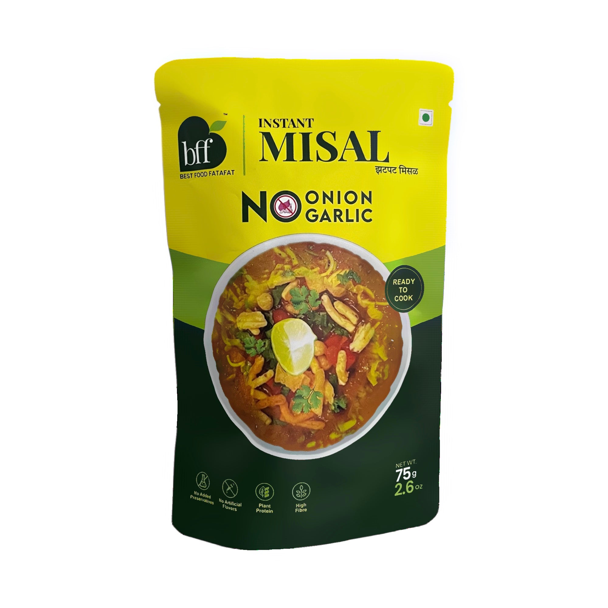BFF Instant Misal – No Onion, No Garlic | Instant Misal 375g (75g x 5) | Ready To Eat Breakfast Mix, Spicy & Flavorful, Perfect for Busy Mornings
